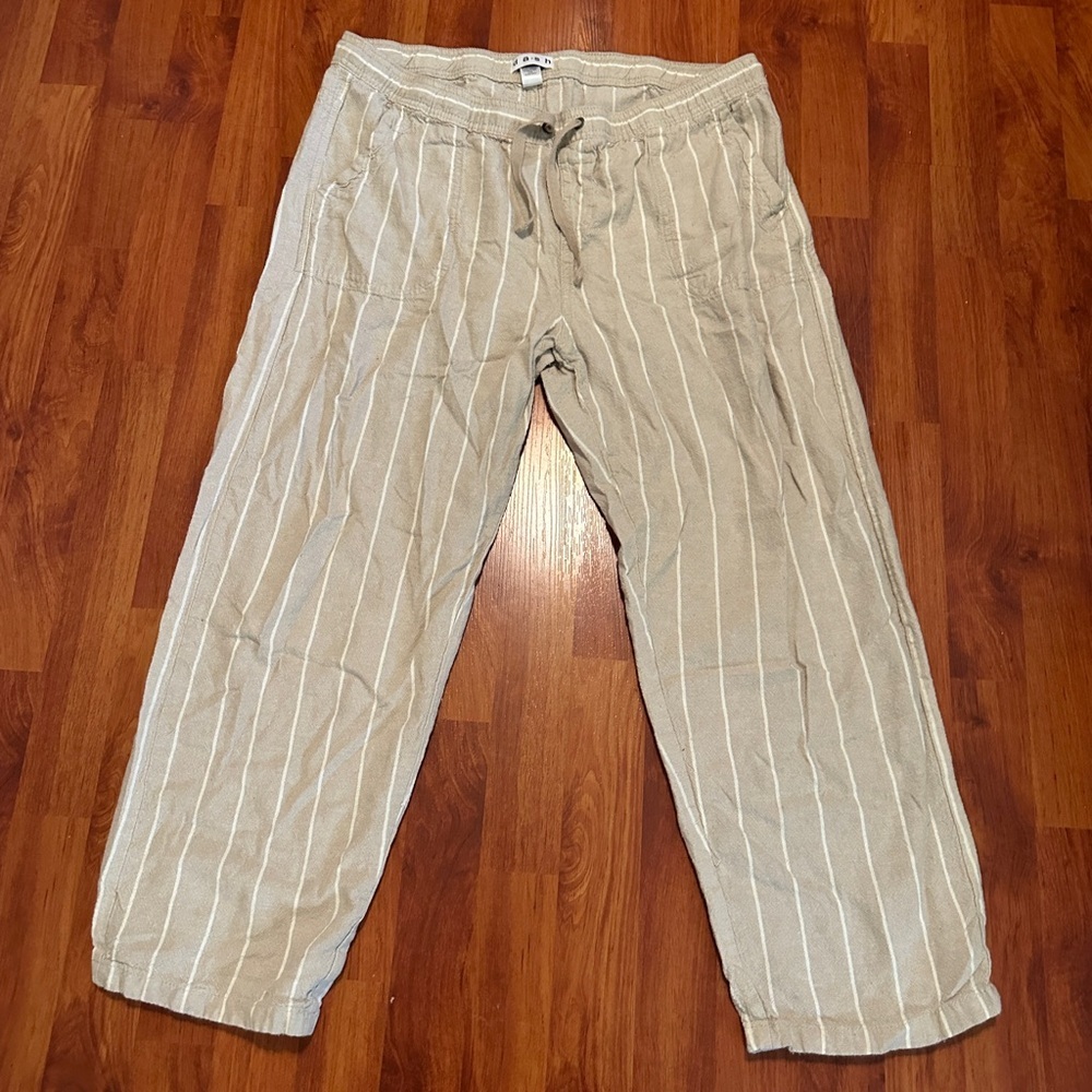 Dash Linen Tan Striped Pull On Pants size Large
